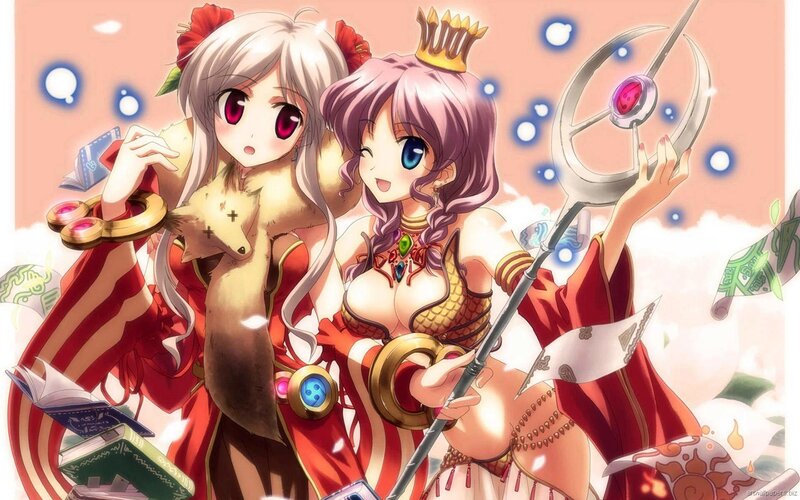 Two anime girls with magical items
