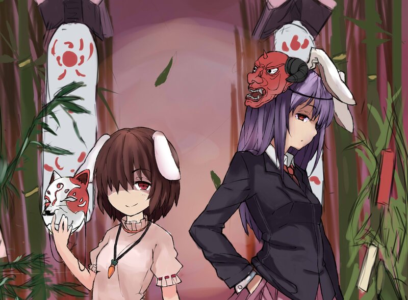 Two Anime Girls with Masks — Purple