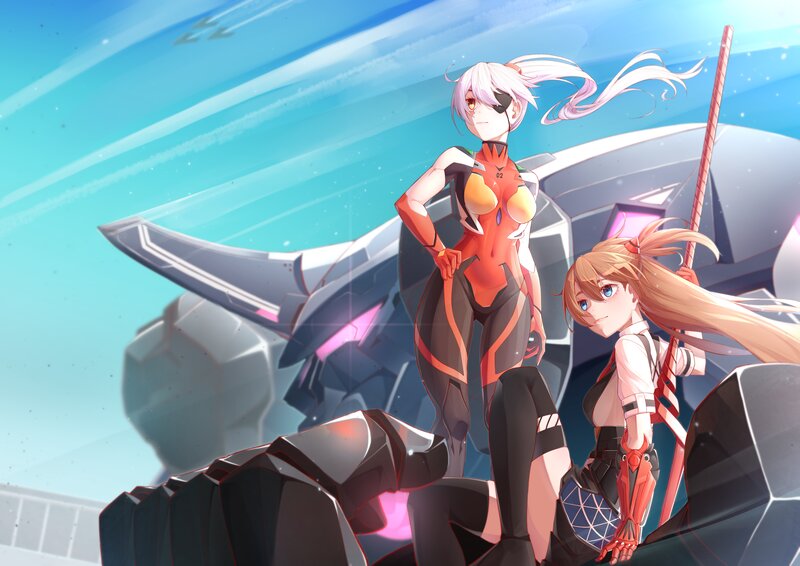 Two Anime Girls with Mechs — Blue