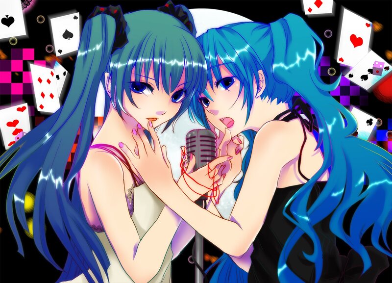 Two anime girls with microphones