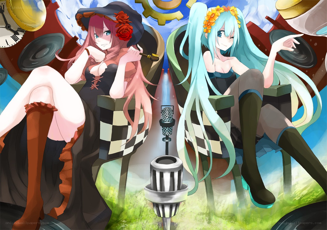 Two anime girls with microphones