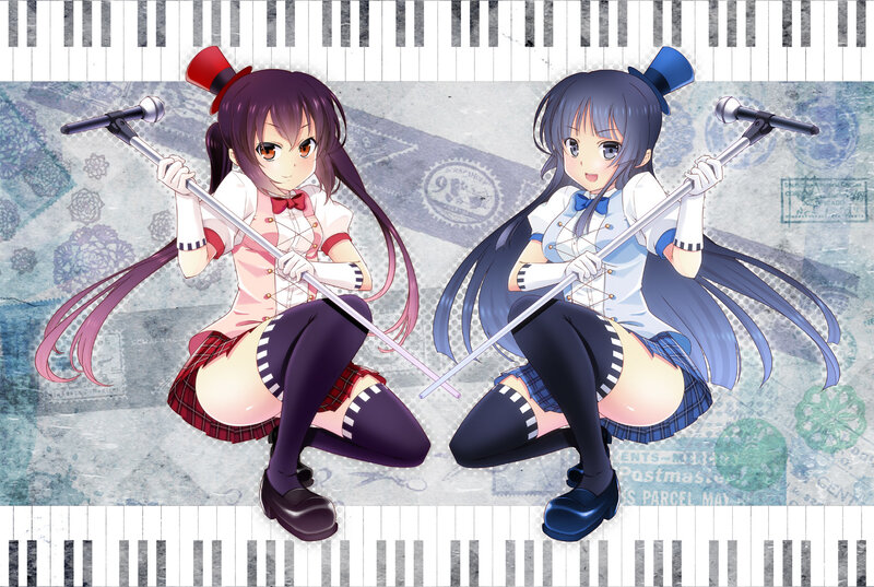 Two Anime Girls with Microphones — Purple, Playful