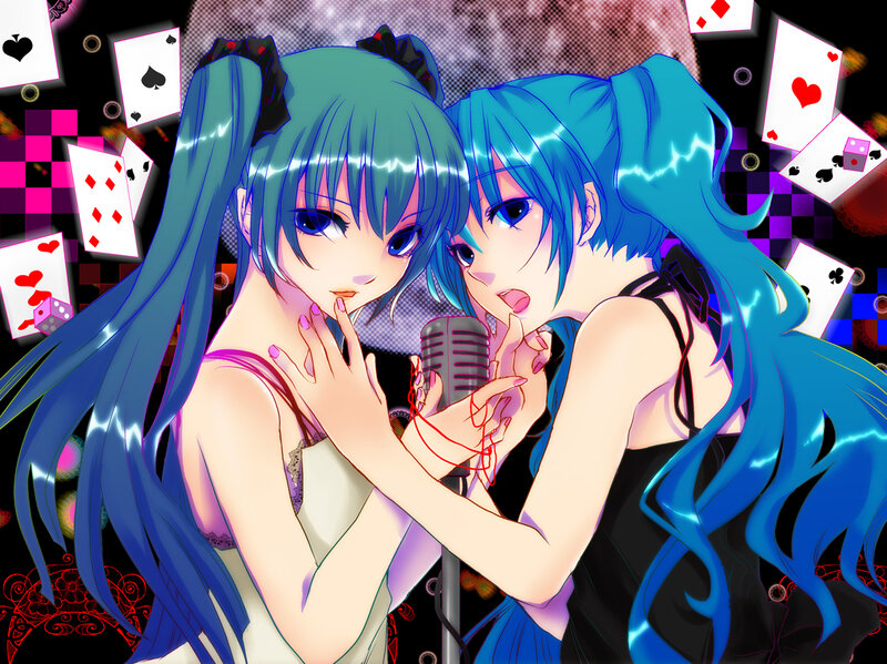 Two anime girls with microphones