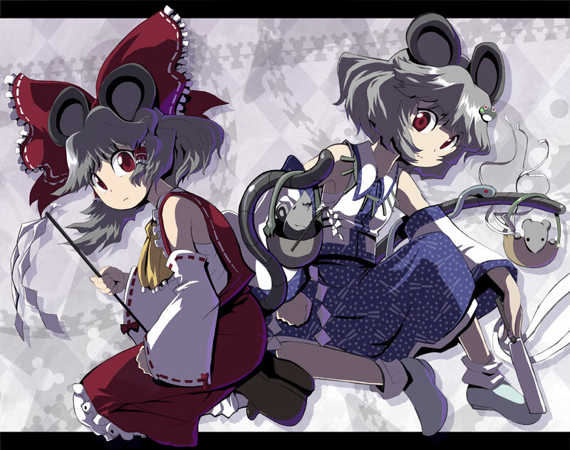 Two Anime Girls with Mouse Ears — Gray