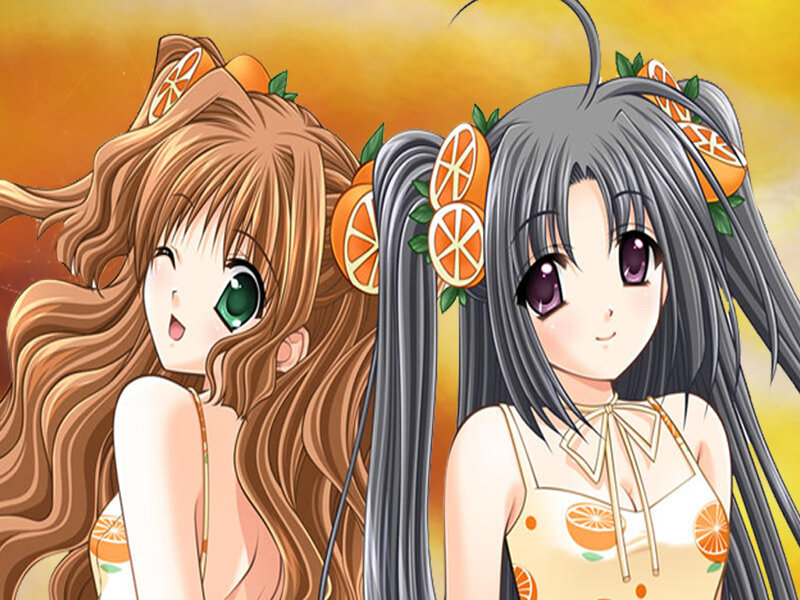 Two anime girls with oranges