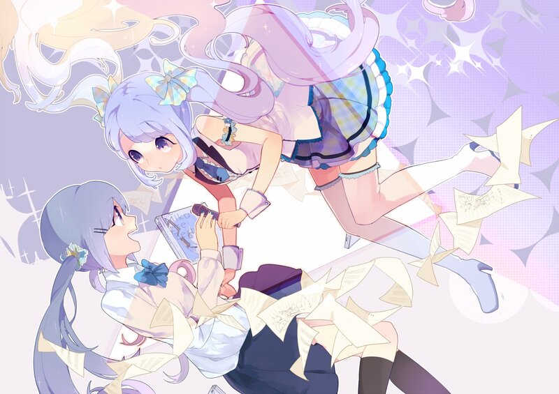 Two Anime Girls with Papers