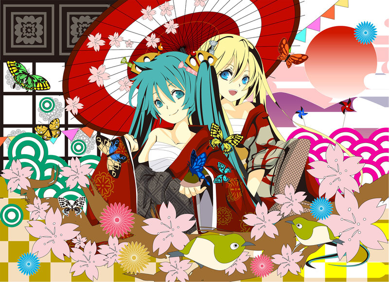 Two Anime Girls with Parasol