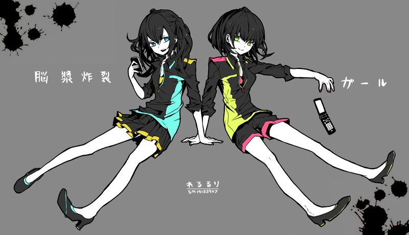 Two anime girls with phones