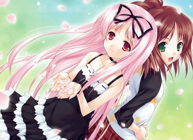 Two anime girls with pink hair
