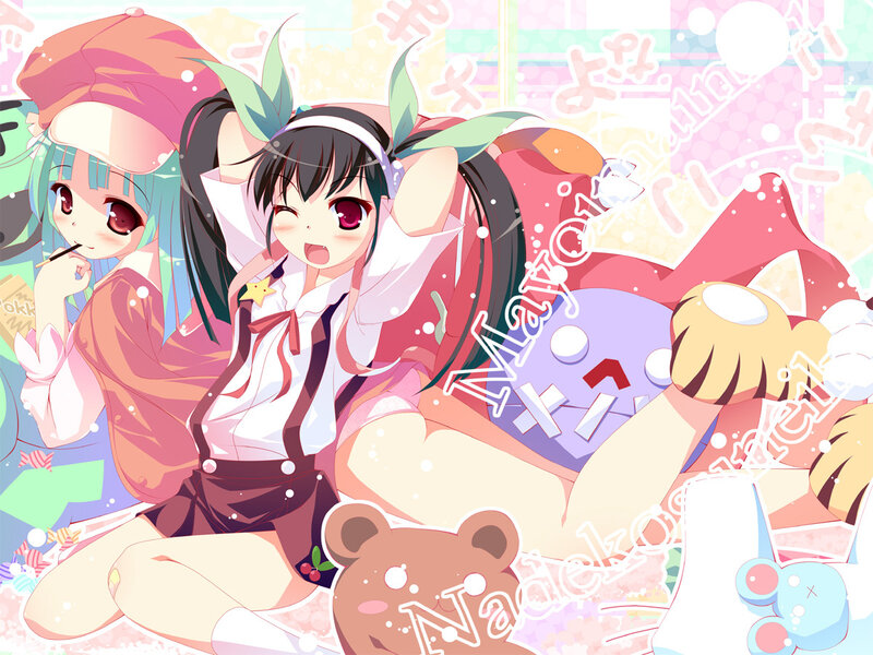 Two anime girls with plush toys