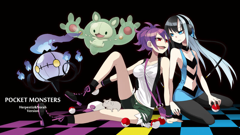 Two Anime Girls with Pokémon — Black
