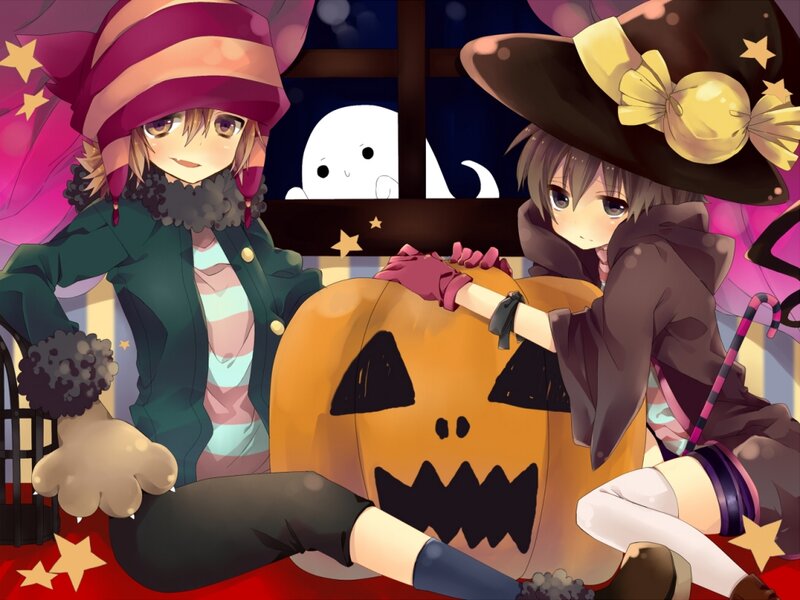 Two Anime Girls with Pumpkin
