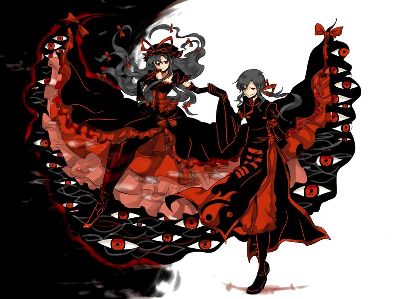 Two anime girls with red and black attire