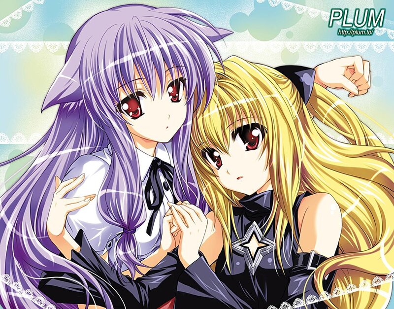 Two anime girls with red eyes