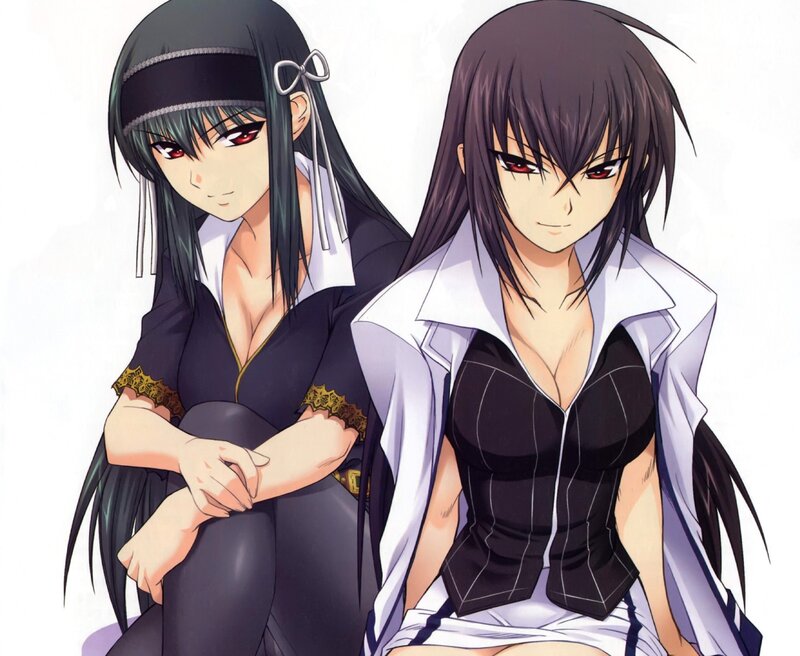 Two anime girls with red eyes