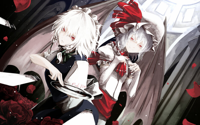 Two Anime Girls with Red Eyes — White