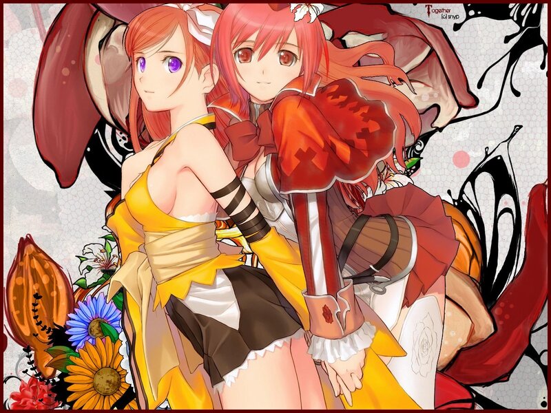 two anime girls with red hair