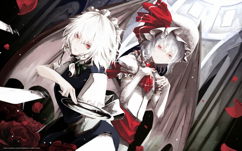 Two anime girls with red roses