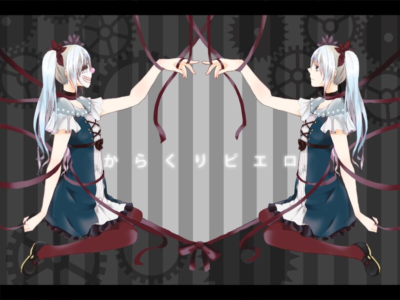 Two Anime Girls with Ribbons — Gray