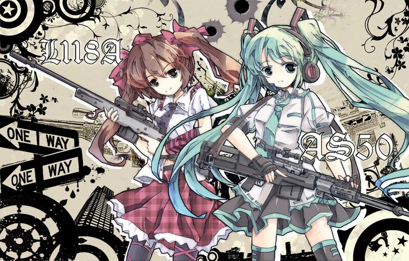 Two Anime Girls with Rifles — Blue
