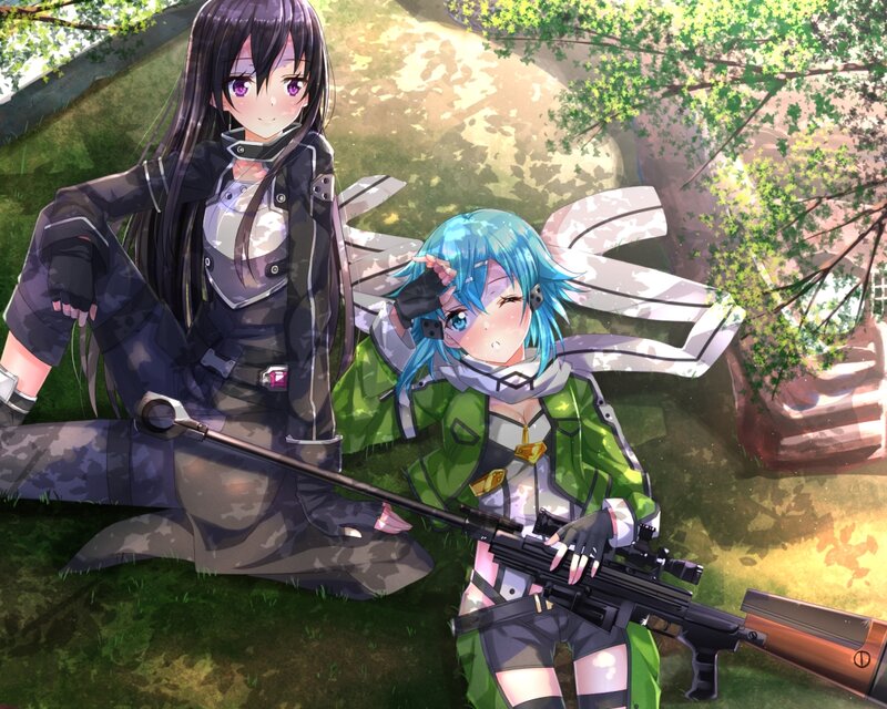 Two Anime Girls with Rifles — Green