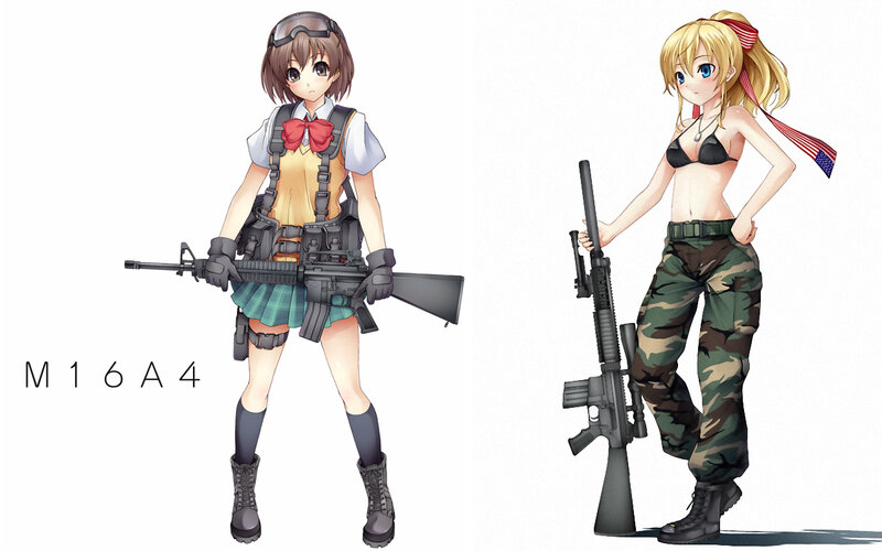 Two Anime Girls with Rifles — White