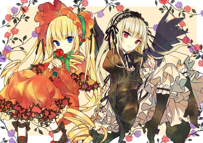 Two anime girls with roses