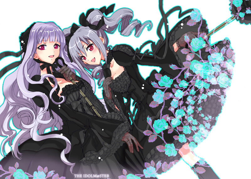 Two Anime Girls with Roses — Black