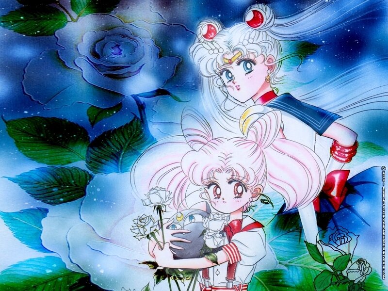 Two Anime Girls with Roses — Blue