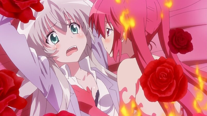 Two Anime Girls with Roses — Pink, Dramatic, Fire