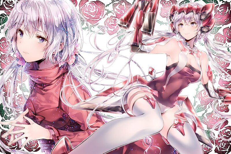 Two Anime Girls with Roses — Pink, Dreamy, Mechanical Arms