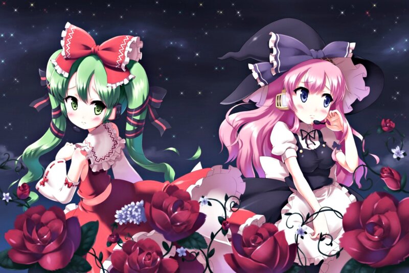 Two Anime Girls with Roses — Pink, Dreamy