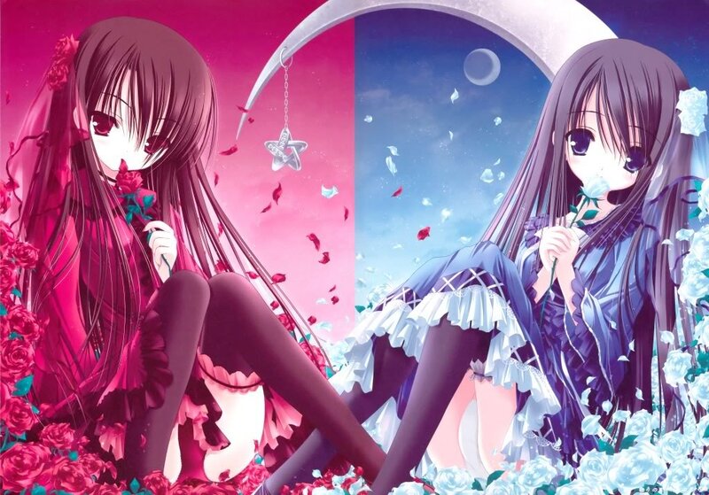 Two Anime Girls with Roses — Pink