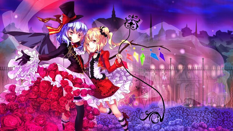 Two Anime Girls with Roses — Purple