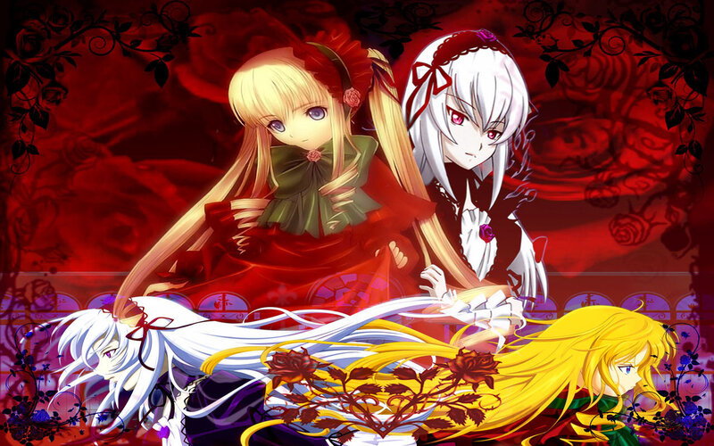 Two Anime Girls with Roses — Red, Dramatic
