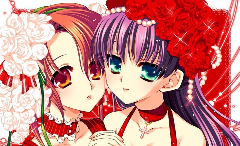 Two Anime Girls with Roses — Red, Romantic