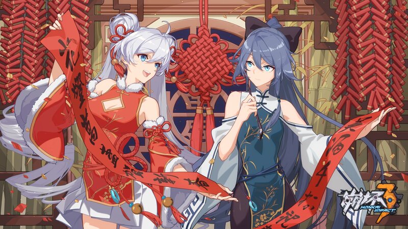 Two Anime Girls with Scrolls