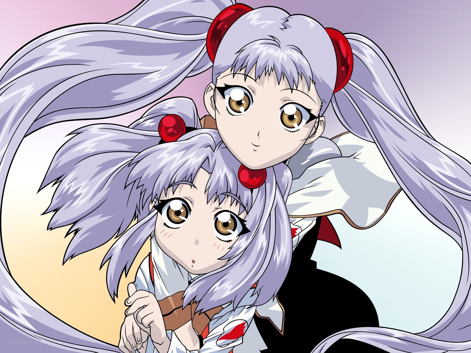 two anime girls with silver hair
