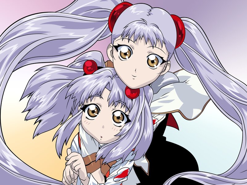 Two anime girls with silver hair