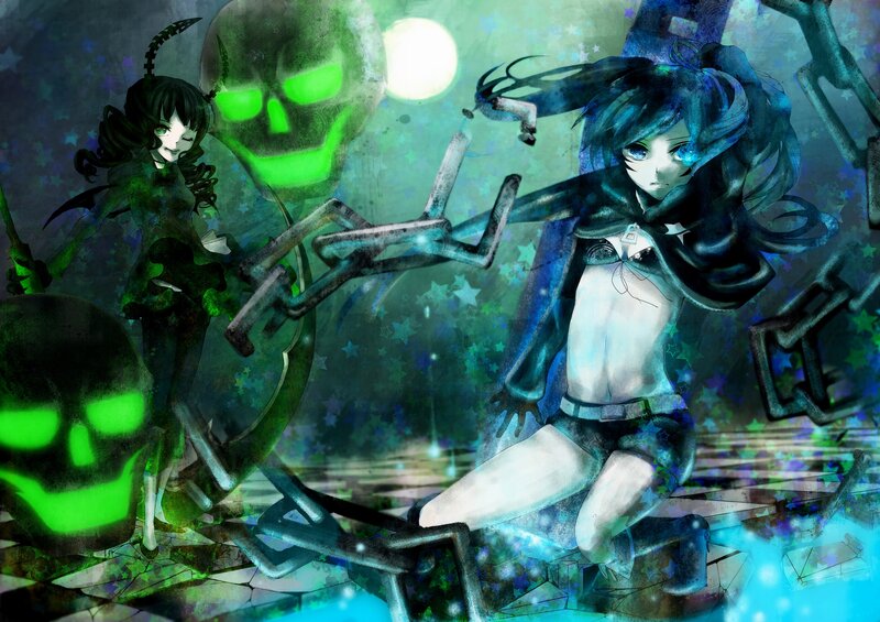 Two Anime Girls with Skulls — Green, Dark, Eerie