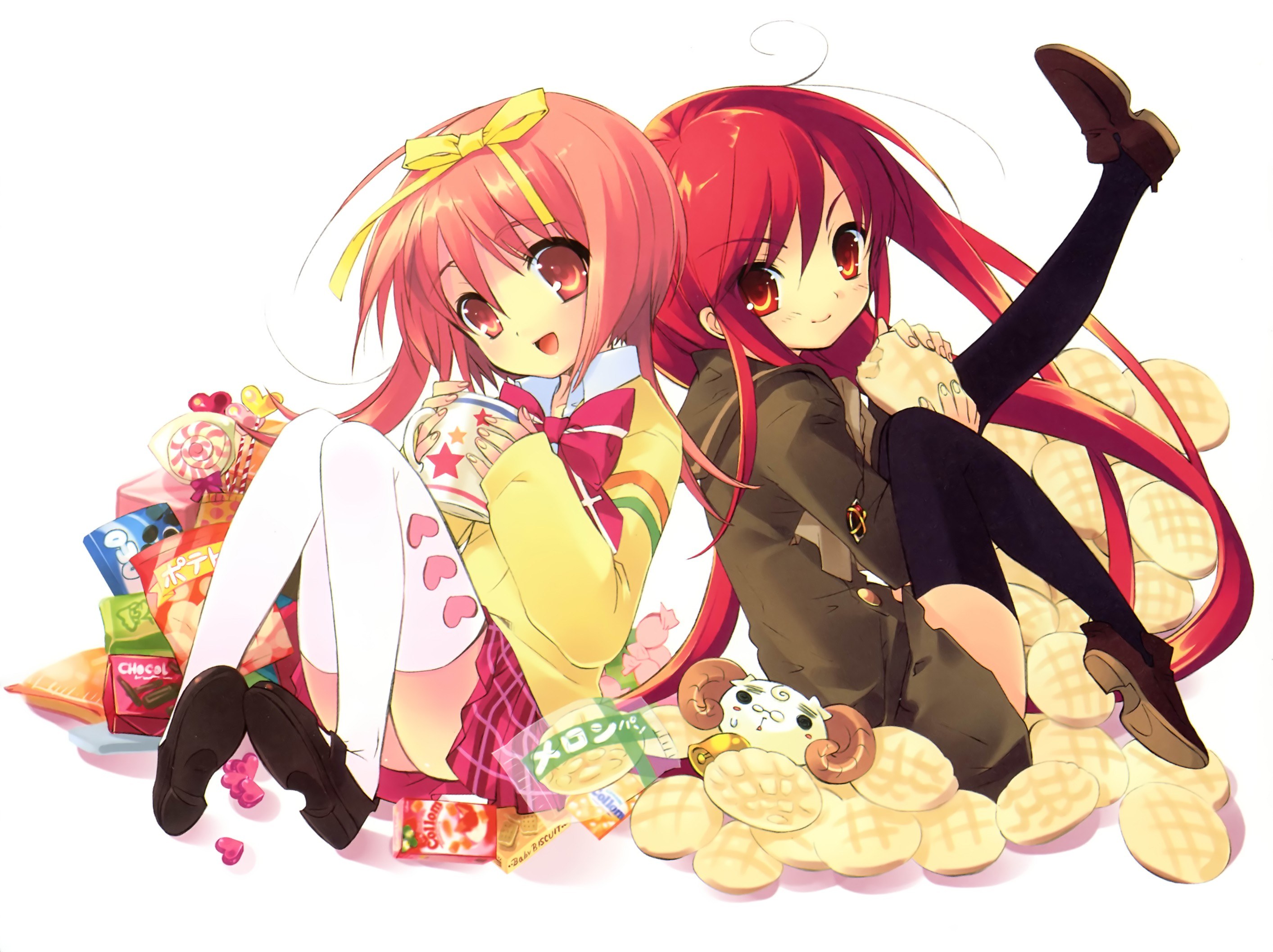 Two anime girls with snacks