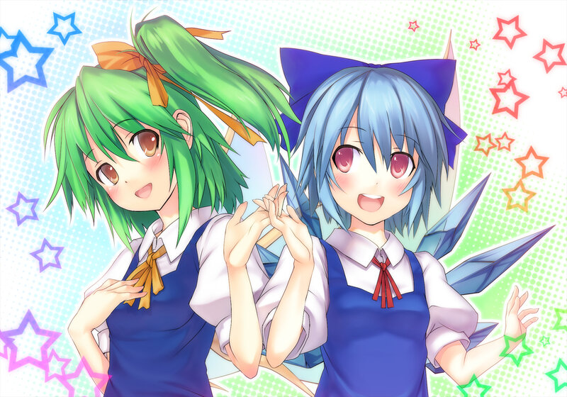 Two anime girls with star background