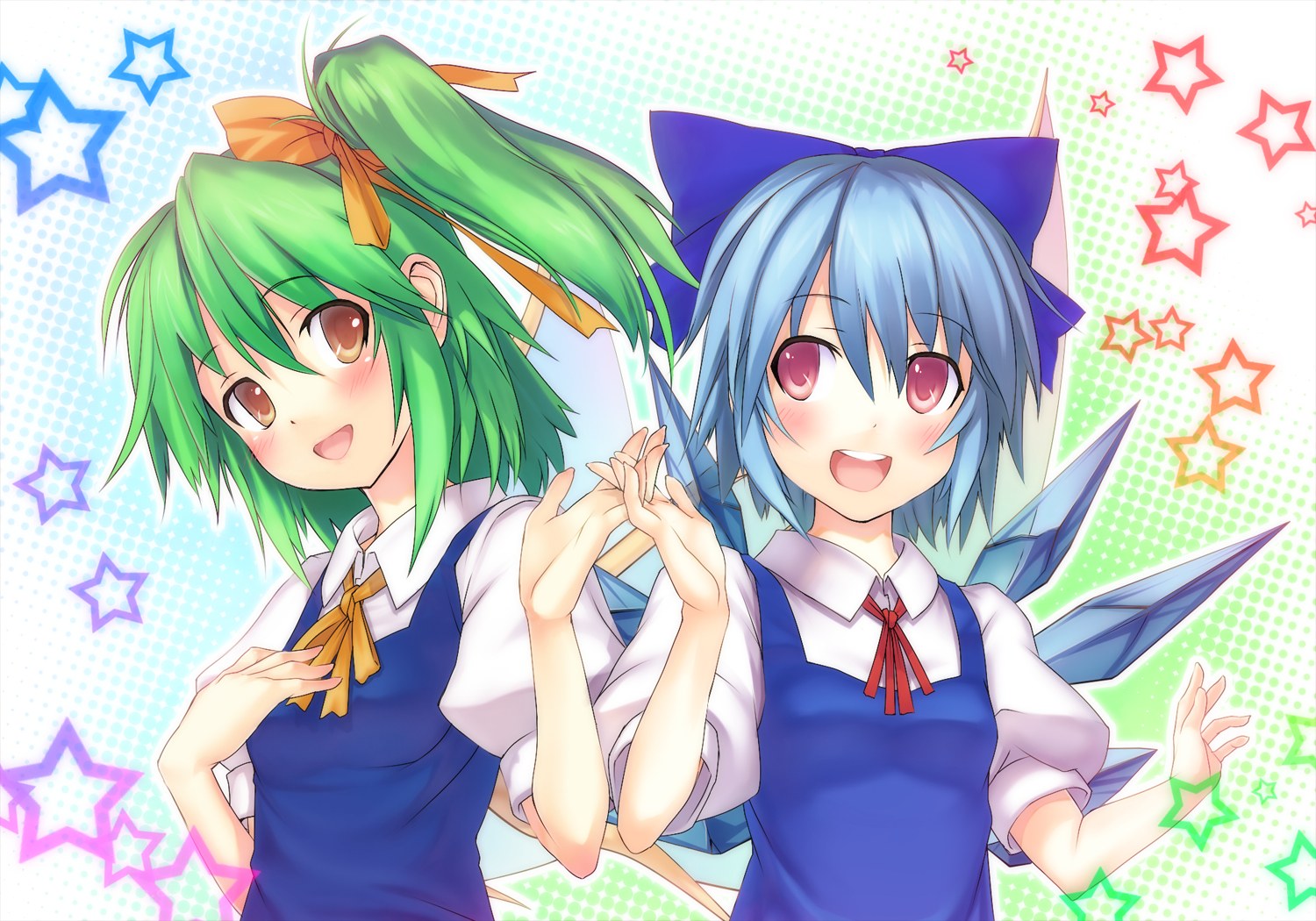 Two anime girls with star background