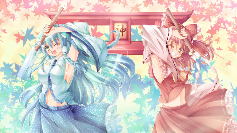 Two Anime Girls with Sticks — Blue