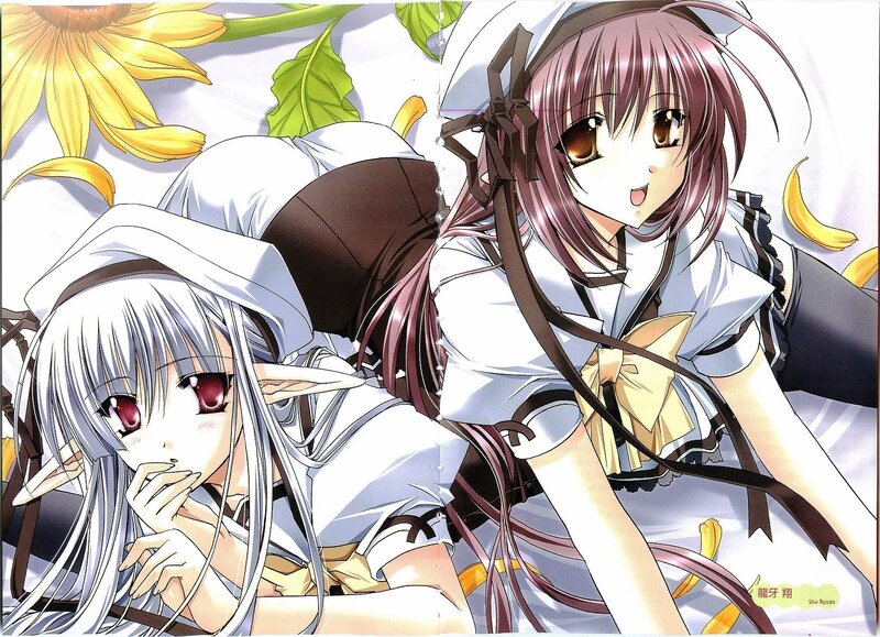 Two anime girls with sunflowers