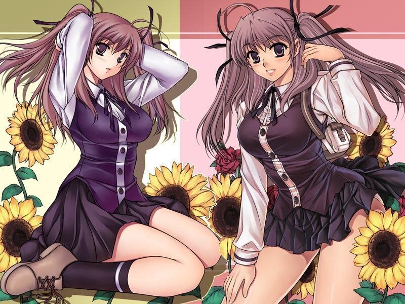 Two Anime Girls with Sunflowers — Purple