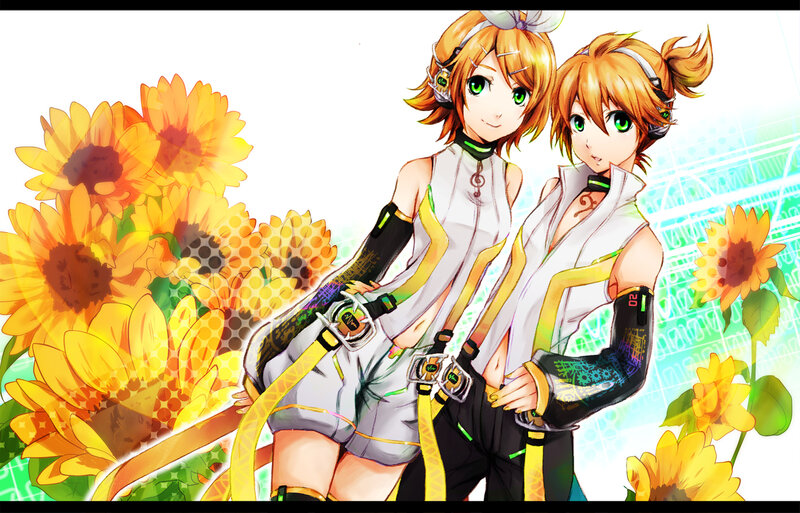 Two Anime Girls with Sunflowers — Yellow