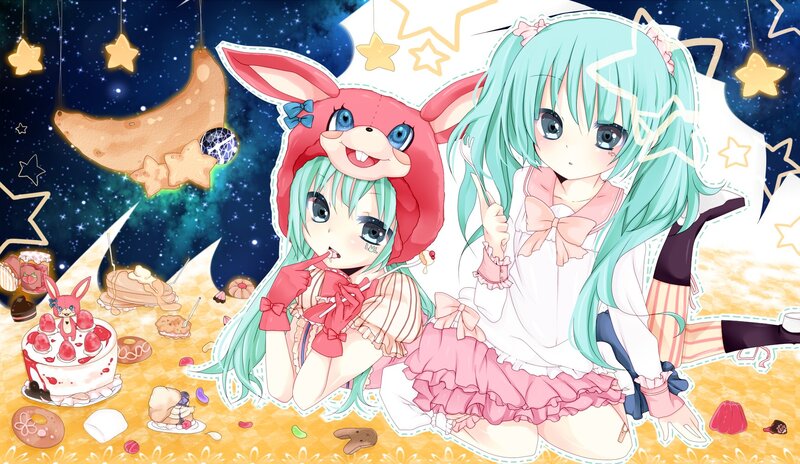 Two Anime Girls with Sweets — Cyan