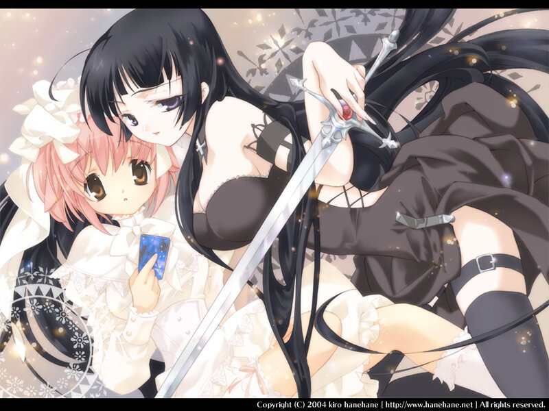 Two Anime Girls with Sword — Black