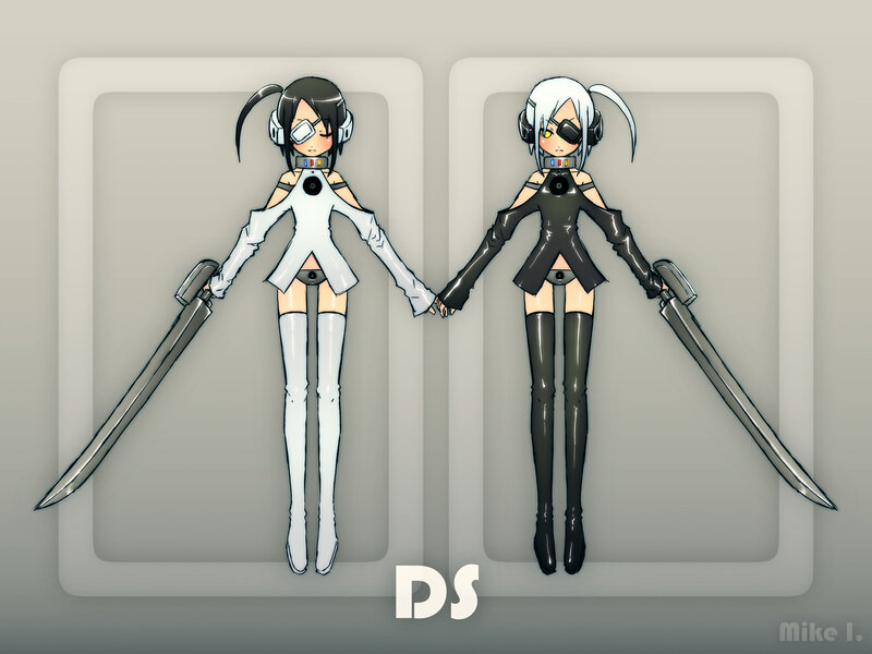 Two anime girls with swords